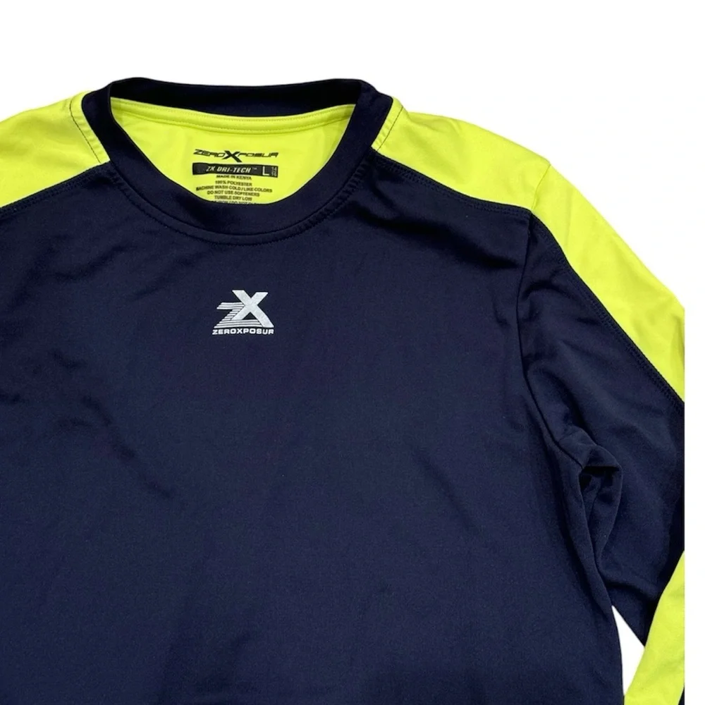 ZeroXPosur Cold Gear Athletic Base Layer Long Sleeve Shirt Blue Neon Reflective